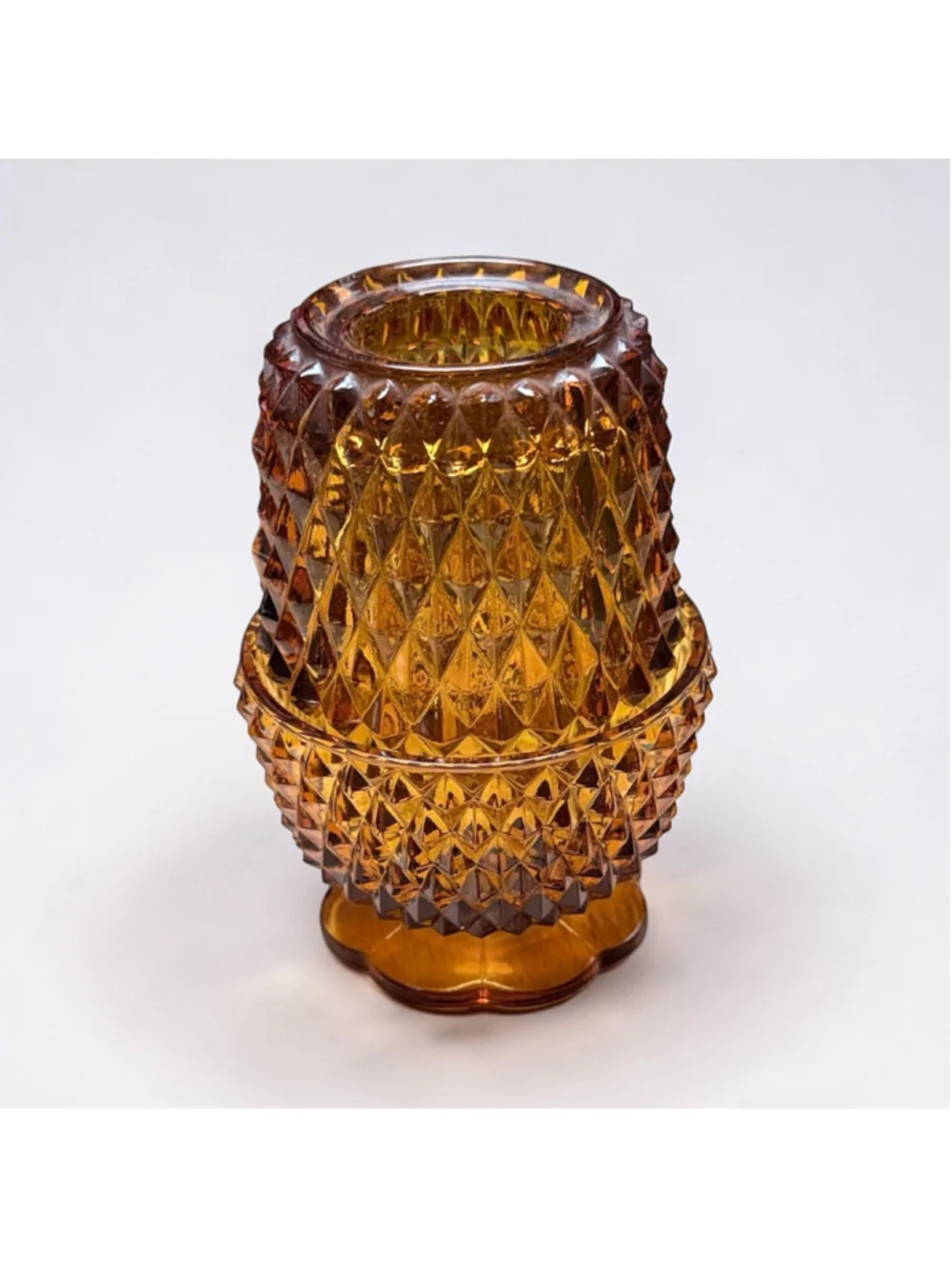 Amber Diamond Point Fairy Lamp Indiana Glass Style Vintage Candle Holder Glow
